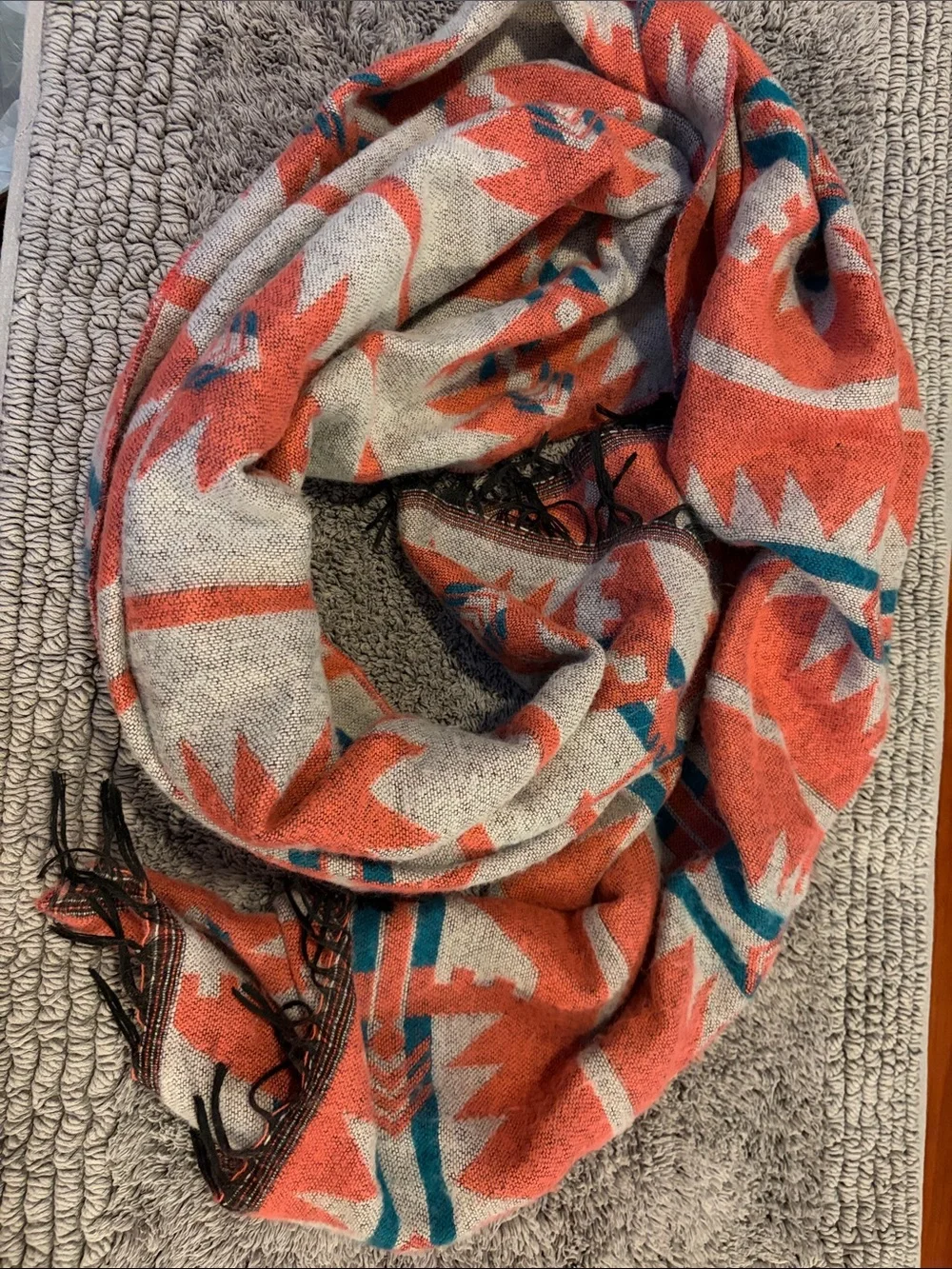 Southwestern Pattern Orange & Teal Woven Scarf